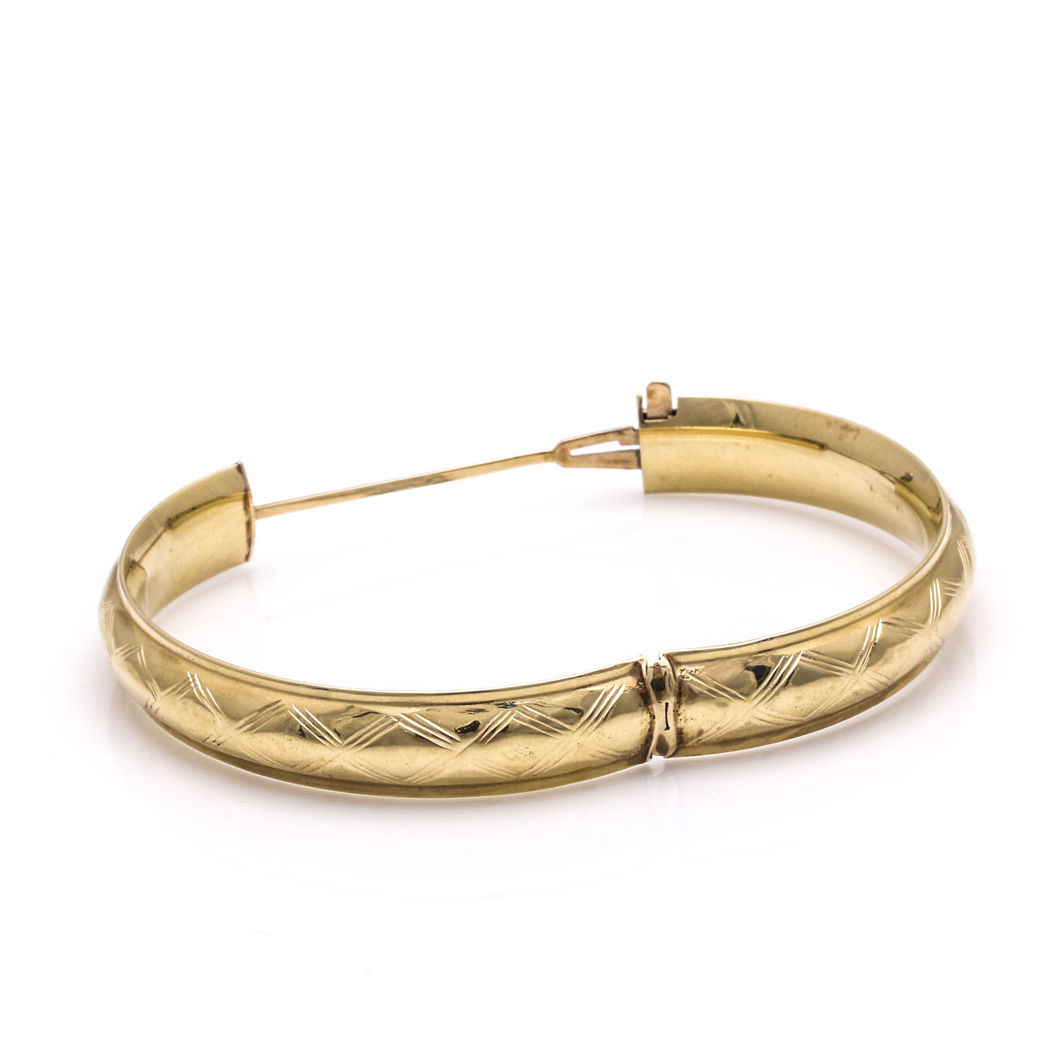 14K Hinged Diamond-Motif Bangle Bracelet