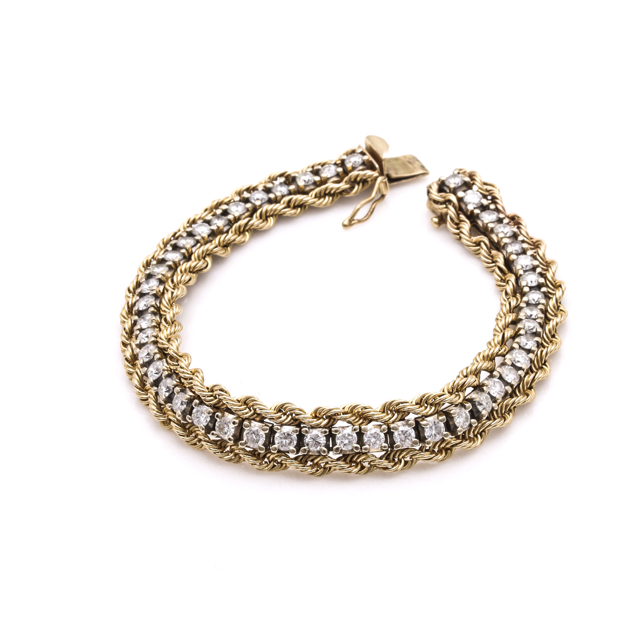 14K Yellow Gold Rope 4.50 CTW Diamond Bracelet