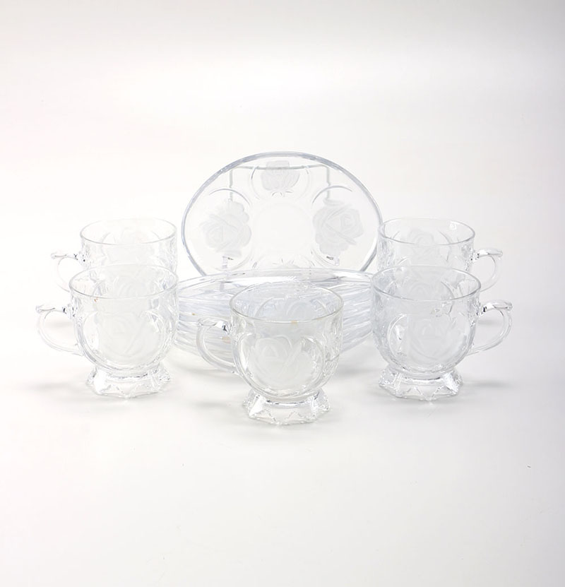 Vintage Etched Glass Luncheon Tray Set