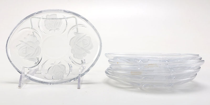 Vintage Etched Glass Luncheon Tray Set