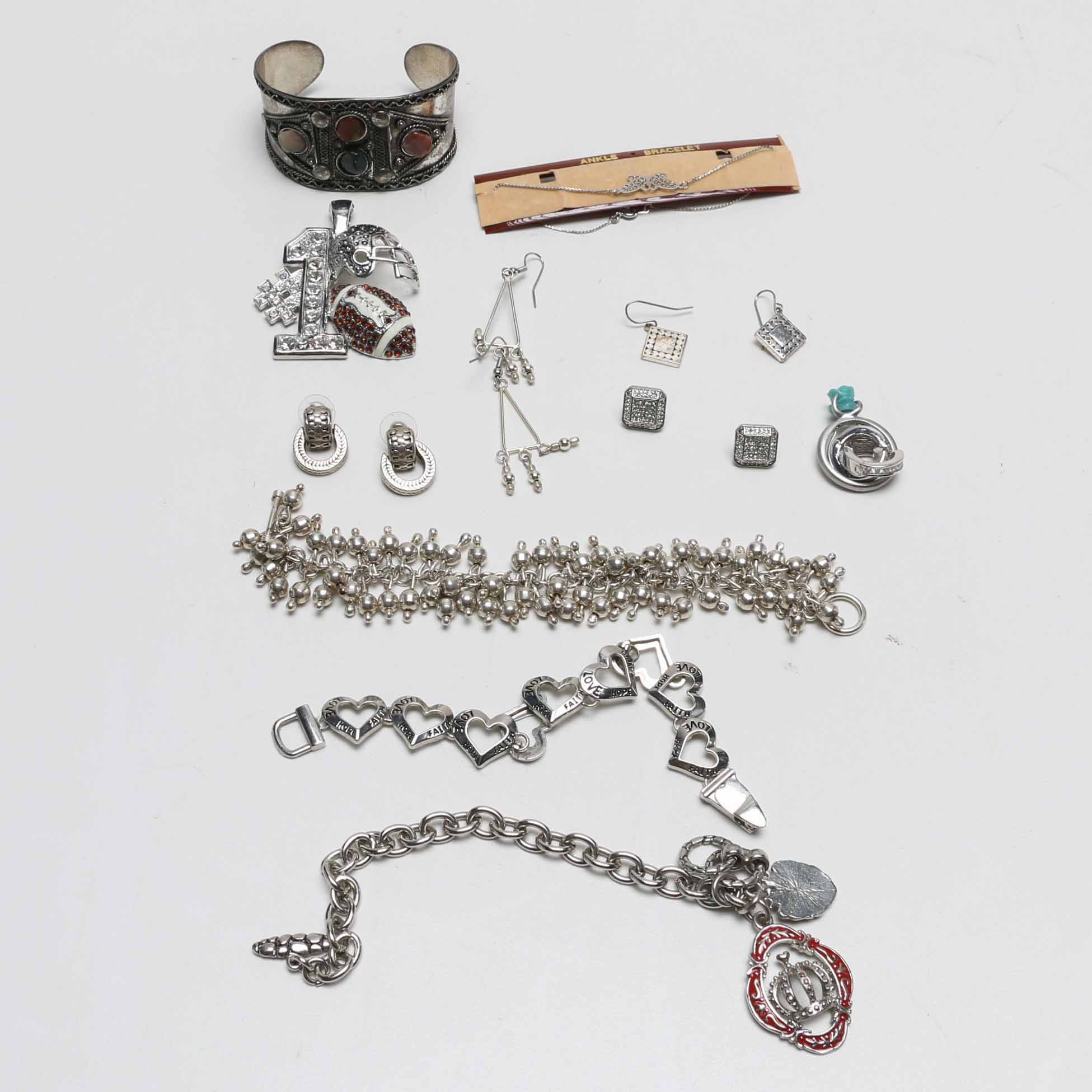 Collection of Silver Tone Costume Jewelry