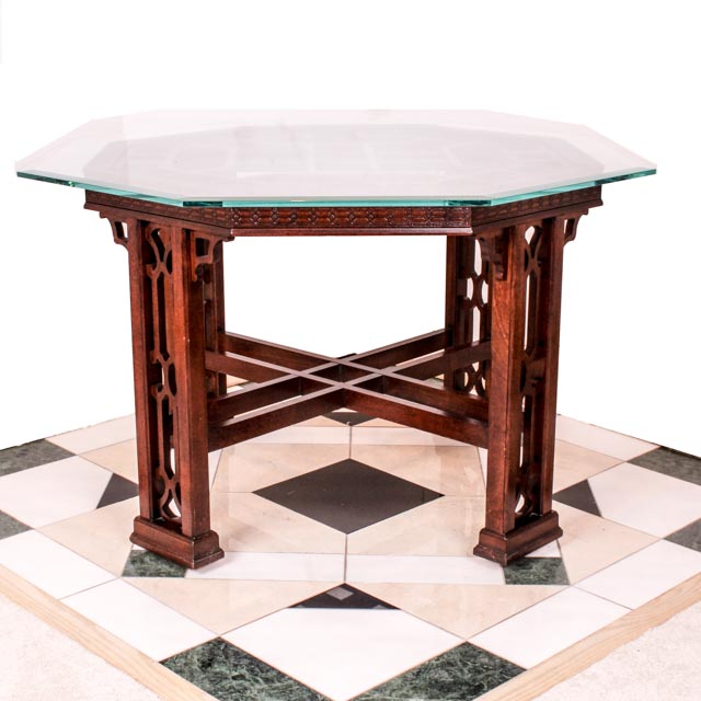 Drexel Contemporary Chinese Chippendale Glass Top Dinette Table