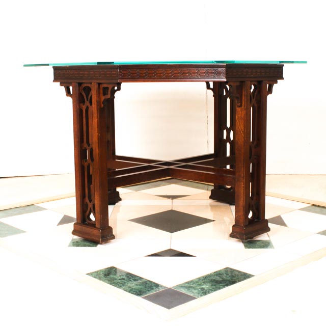 Drexel Contemporary Chinese Chippendale Glass Top Dinette Table