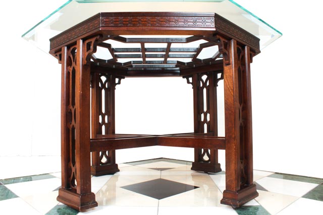 Drexel Contemporary Chinese Chippendale Glass Top Dinette Table