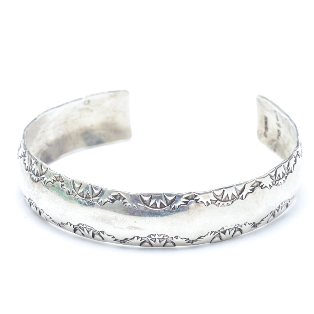 Signed Ben F. Chavez Sterling Silver Tooled Cuff Bracelet