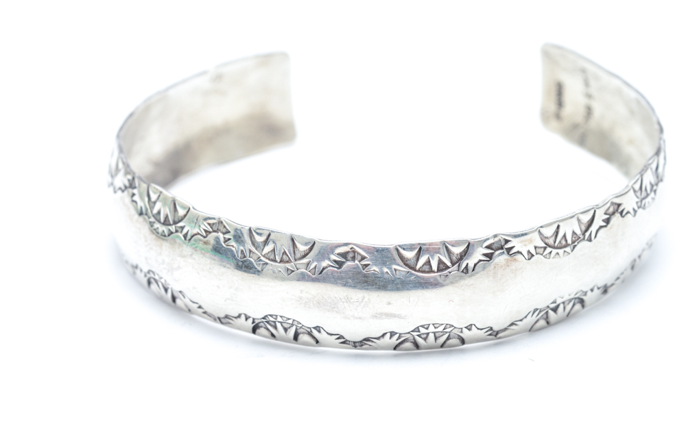 Signed Ben F. Chavez Sterling Silver Tooled Cuff Bracelet