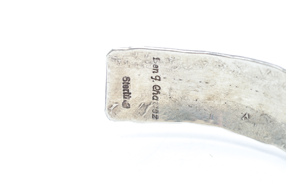 Signed Ben F. Chavez Sterling Silver Tooled Cuff Bracelet