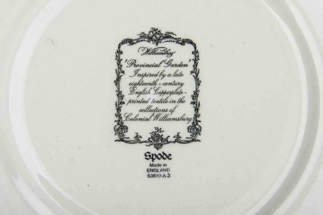 Spode English China "Williamsburg Provincial Garden"