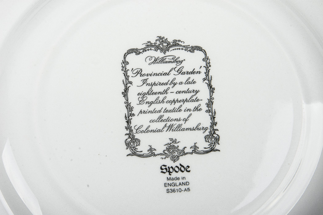 Spode English China "Williamsburg Provincial Garden"