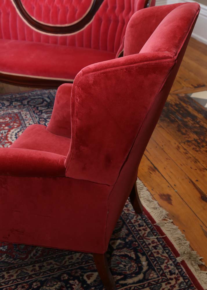 Ladies' Red Velvet Wingback Chair