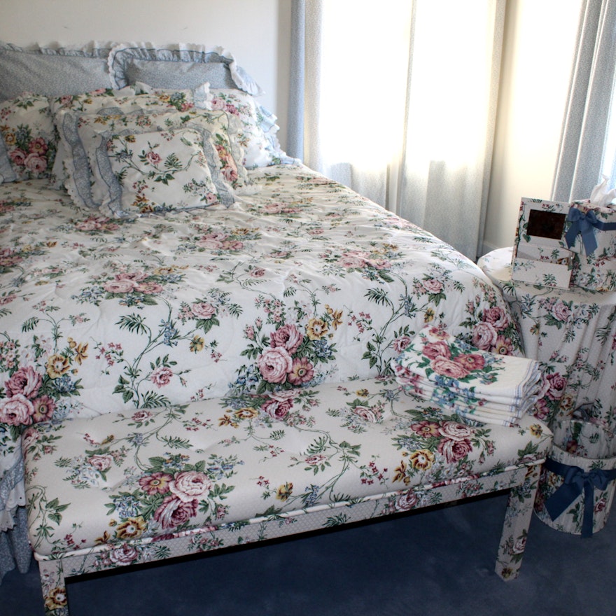 Floral Bedding, Bench, and Accessories