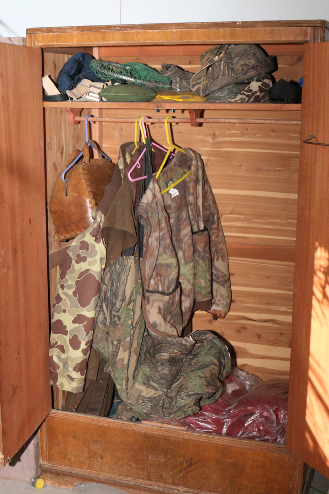 Vintage Cedar-Lined Wardrobe with Hunting Equipment