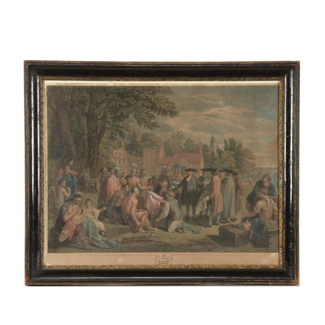 Antique Engraving of William Penn with Native Americans
