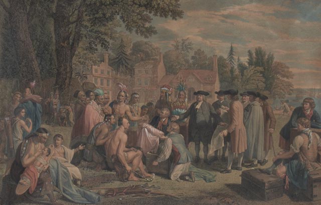 Antique Engraving of William Penn with Native Americans