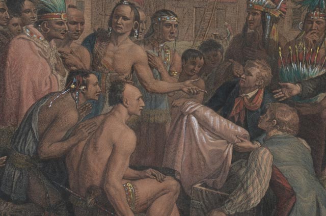 Antique Engraving of William Penn with Native Americans