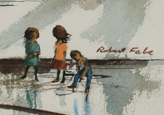 Robert Fabe Original Watercolor of Cincinnati Cityscape