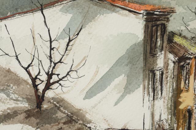 Robert Fabe Original Watercolor of Cincinnati Cityscape