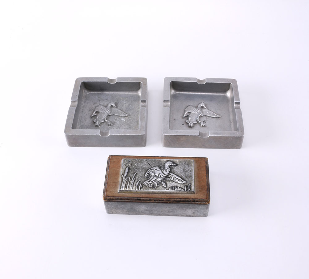 Duck Themed Pewter Ashtrays and Cigarette Case