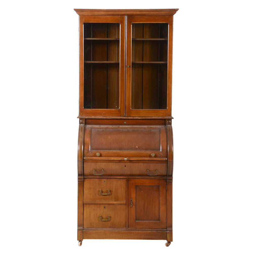 Antique Roll-Top Secretary Desk with Hutch