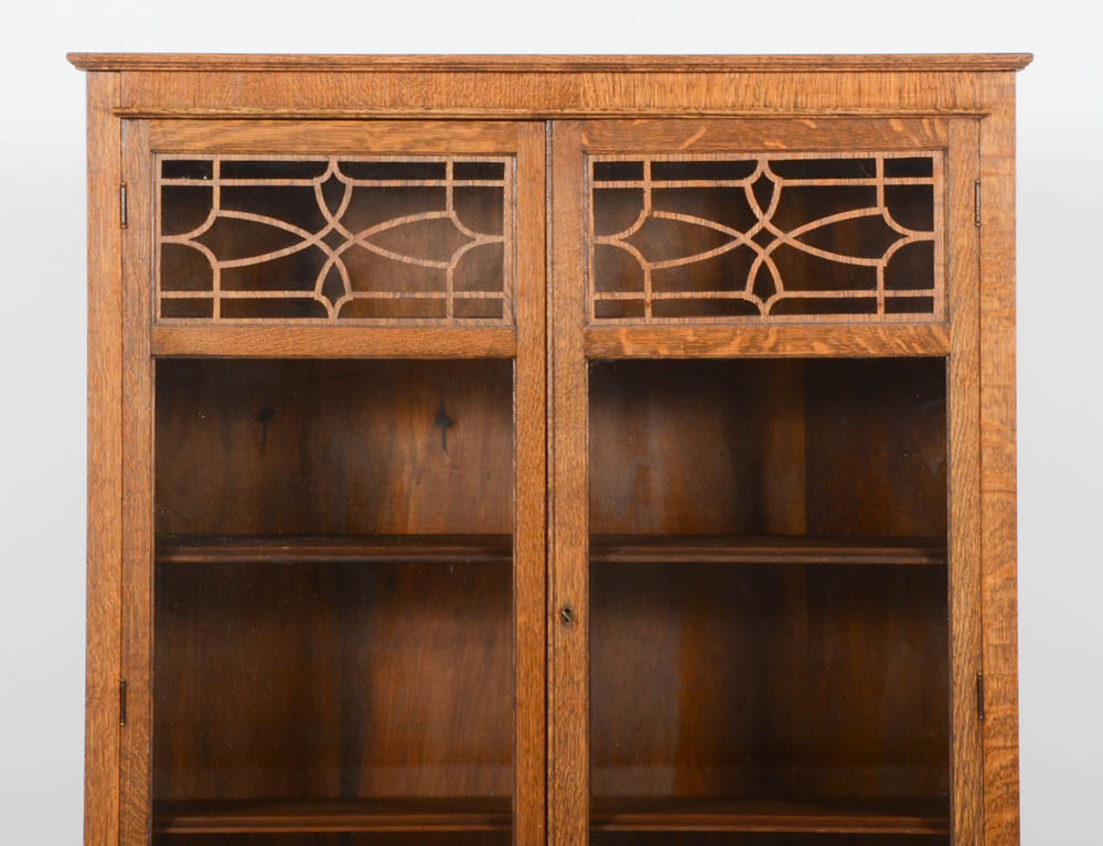 Antique Oak Glass-Door Bookcase