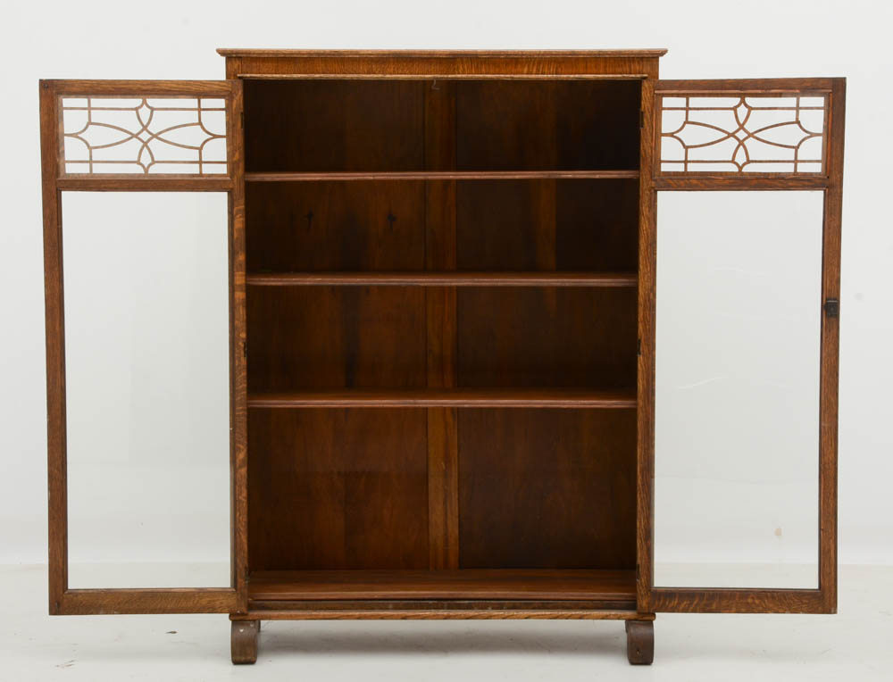 Antique Oak Glass-Door Bookcase