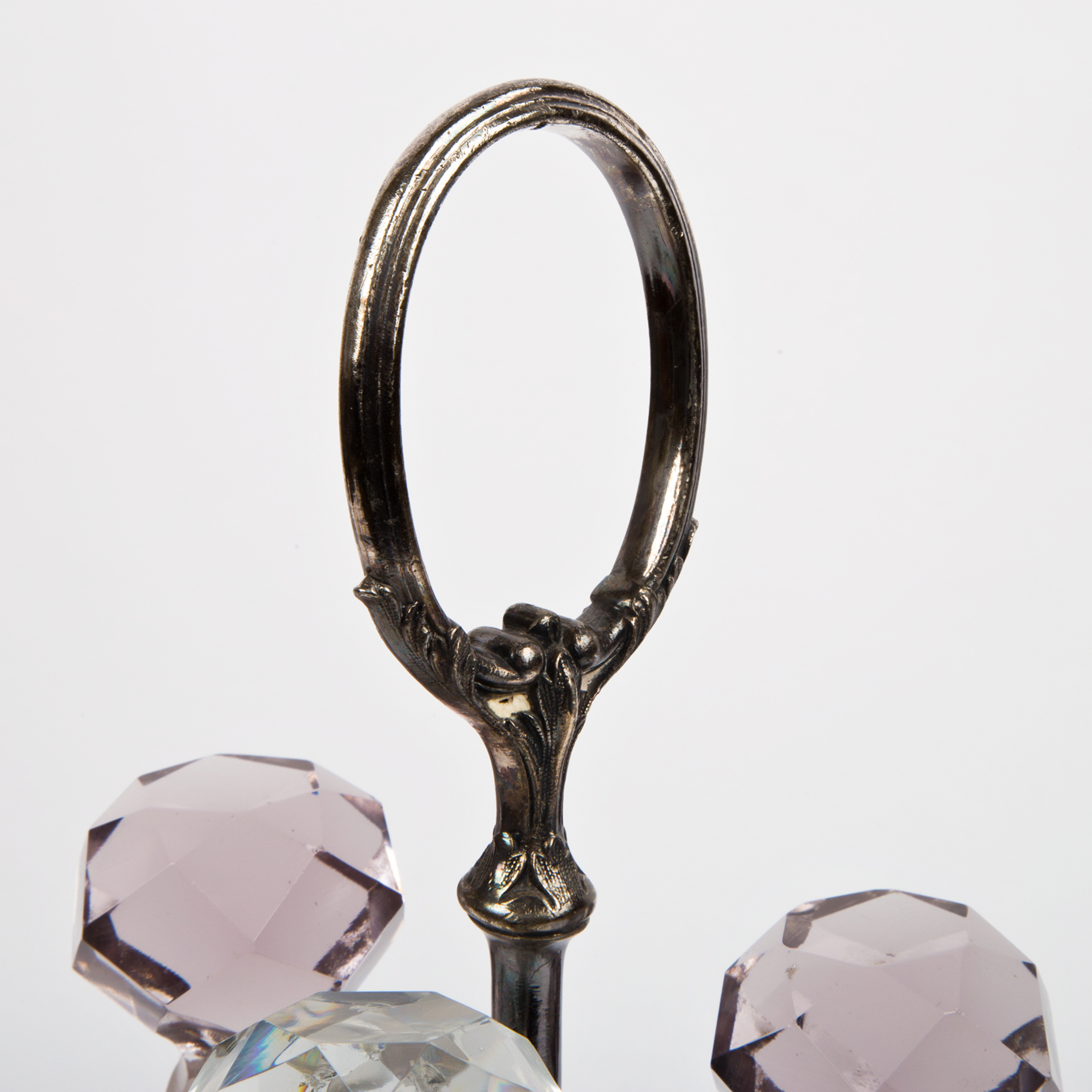 Antique Shaw & Fisher Silver Plate Stand with Cut Glass Bottles