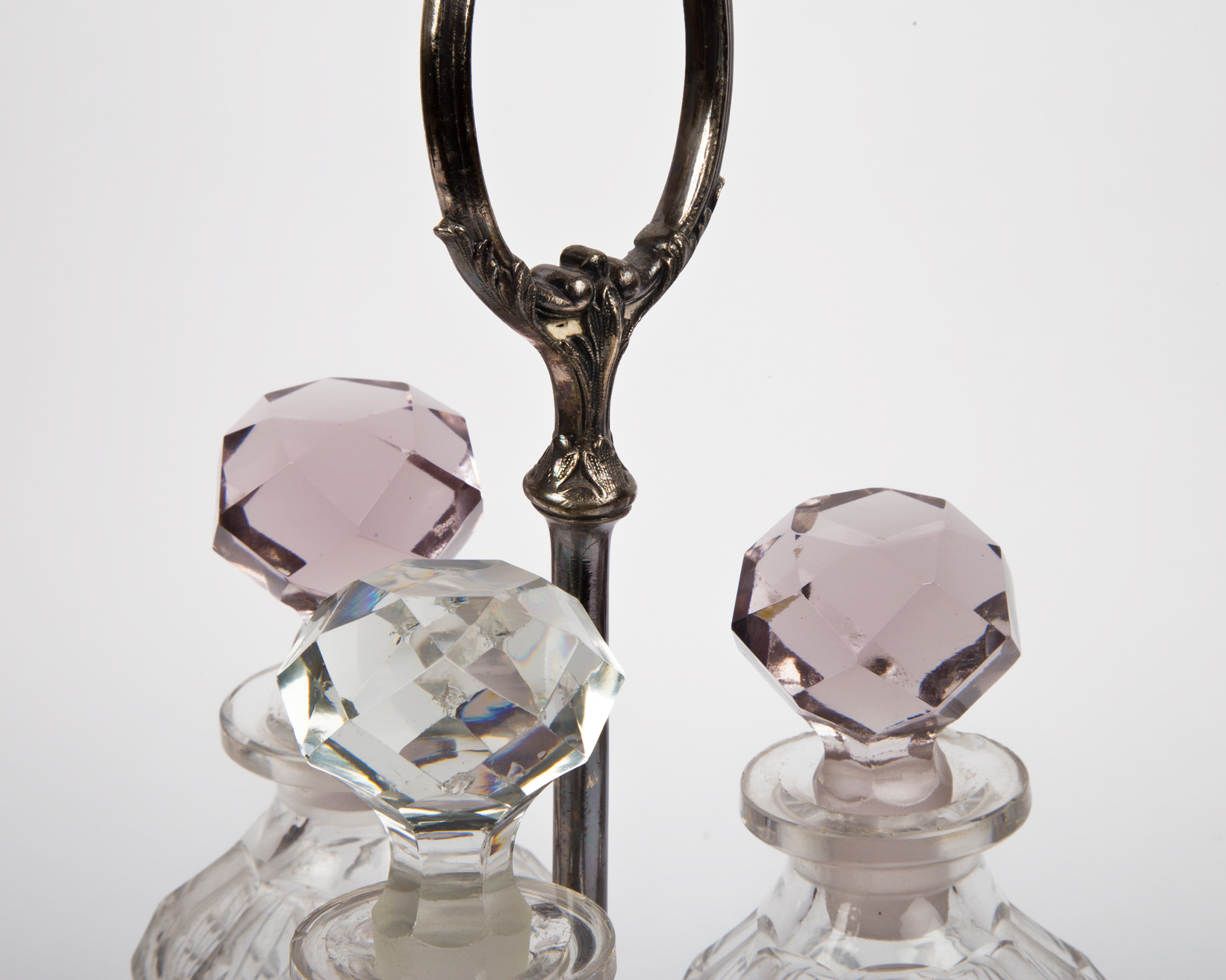 Antique Shaw & Fisher Silver Plate Stand with Cut Glass Bottles