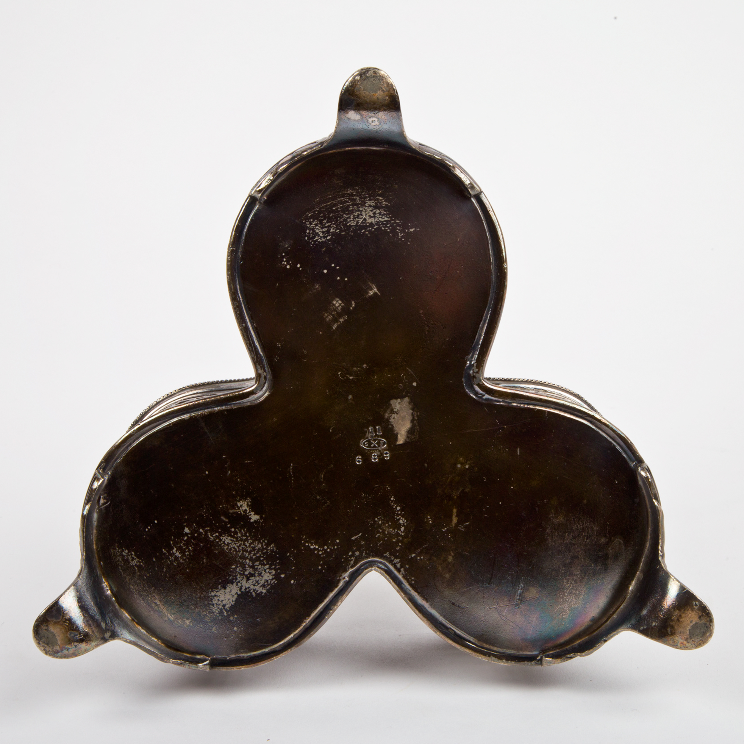 Antique Shaw & Fisher Silver Plate Stand with Cut Glass Bottles