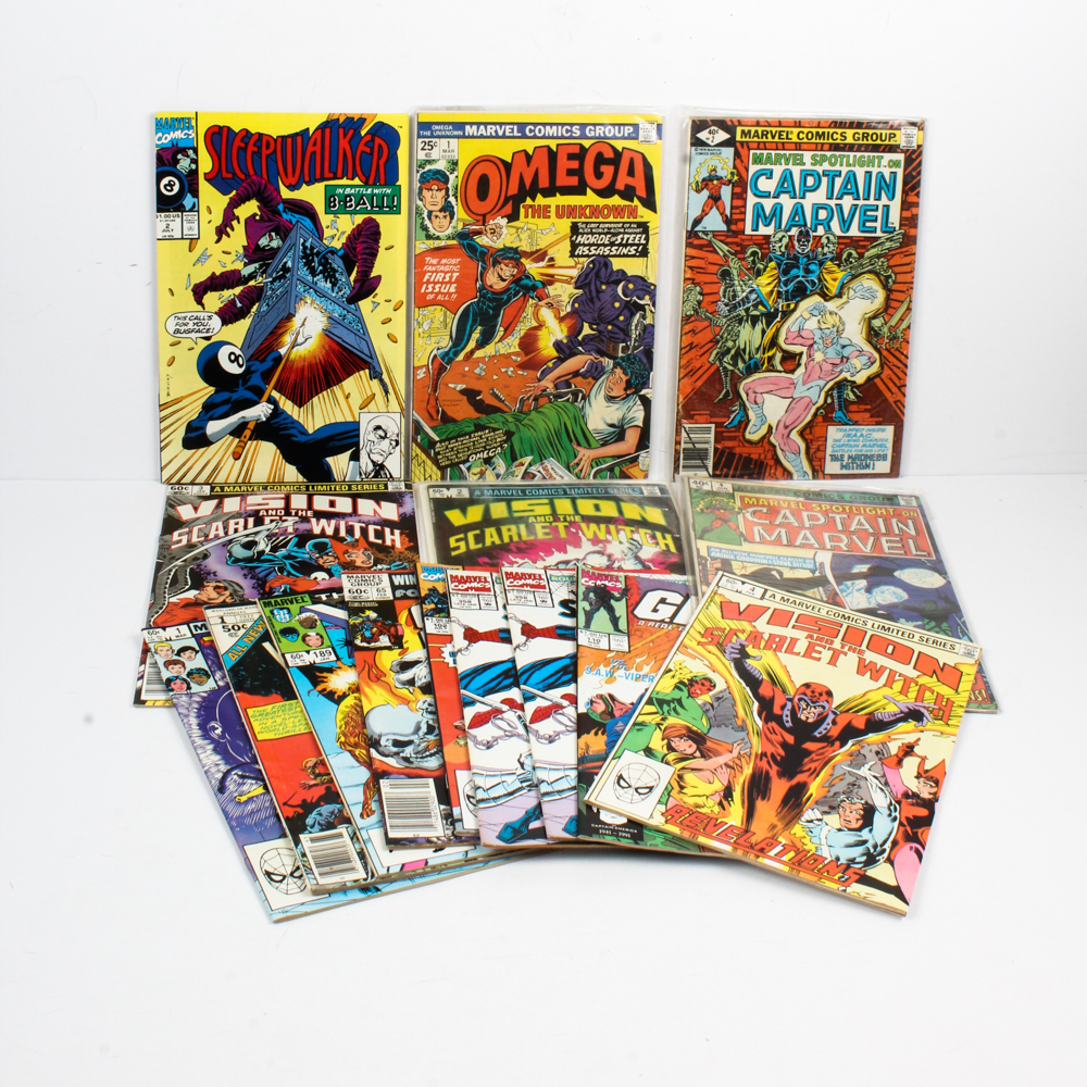 Group of Marvel Comics with "Captain Marvel"