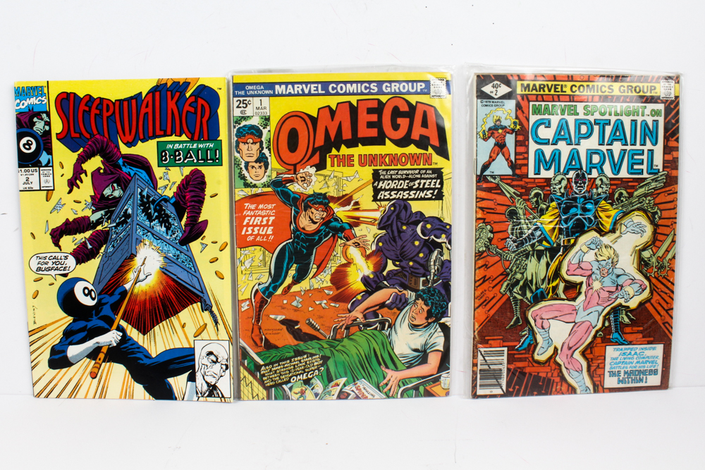 Group of Marvel Comics with "Captain Marvel"