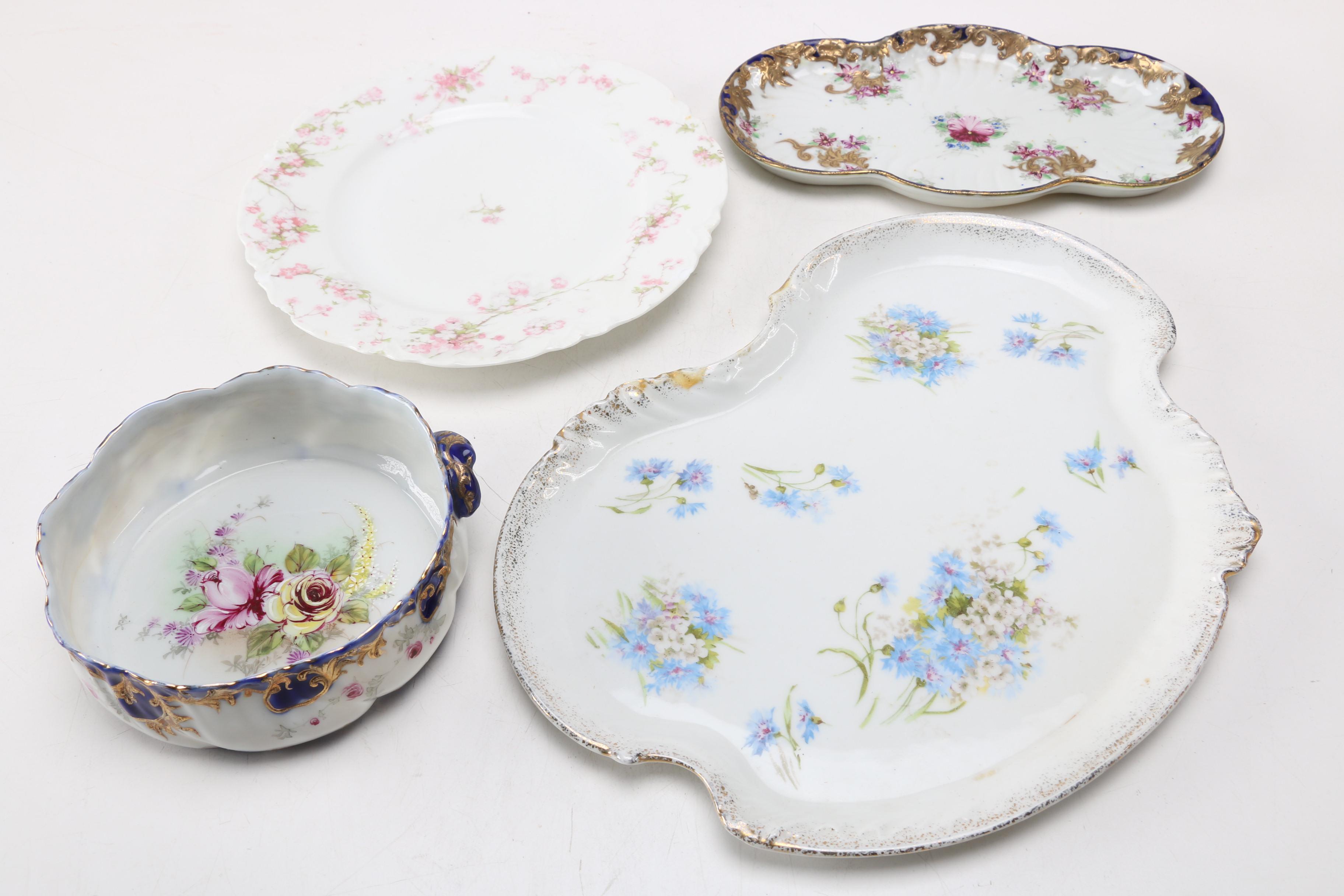 Collection of Floral China Dishes and Bowl Including Limoges