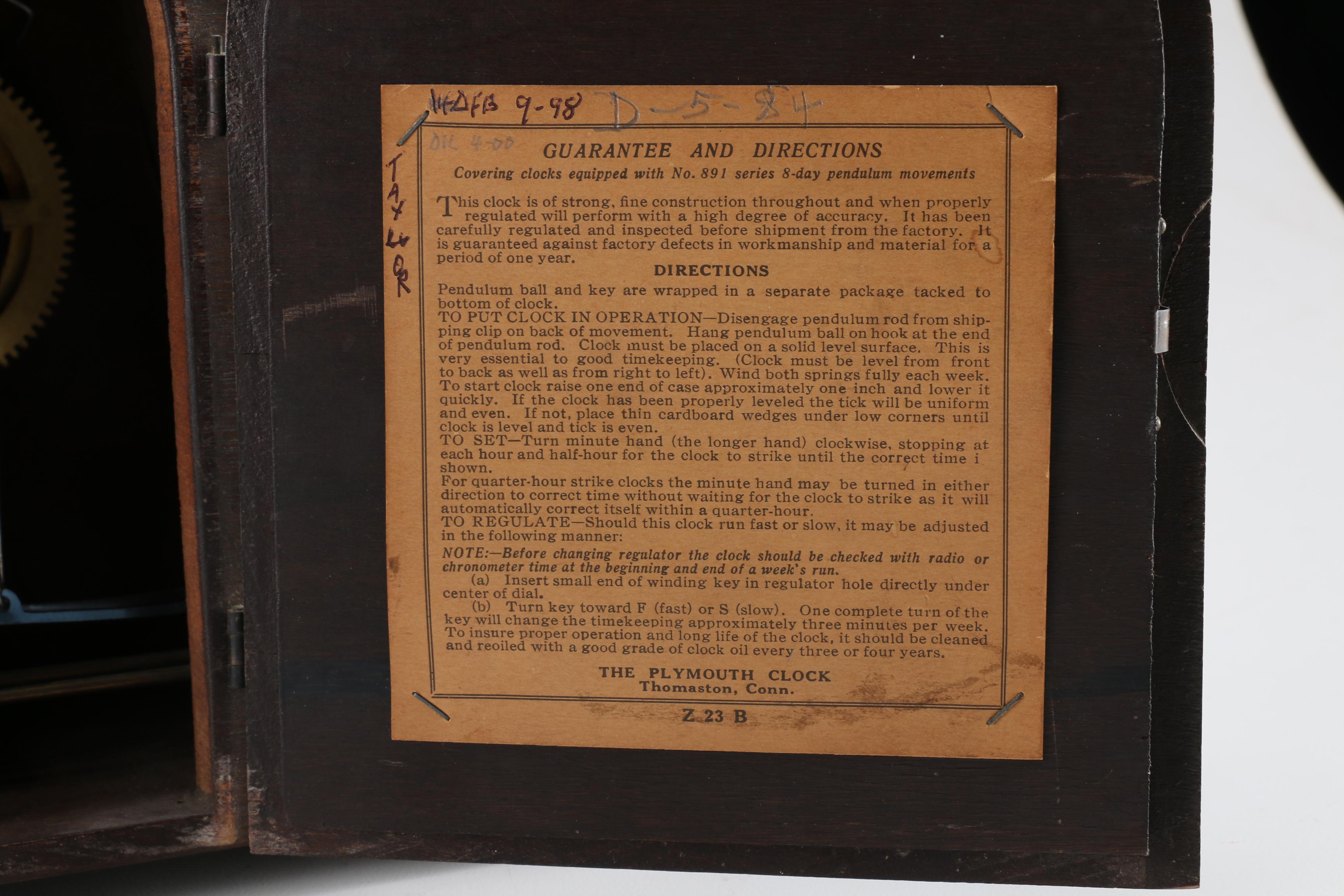 Plymouth Tambour Mantel Clock