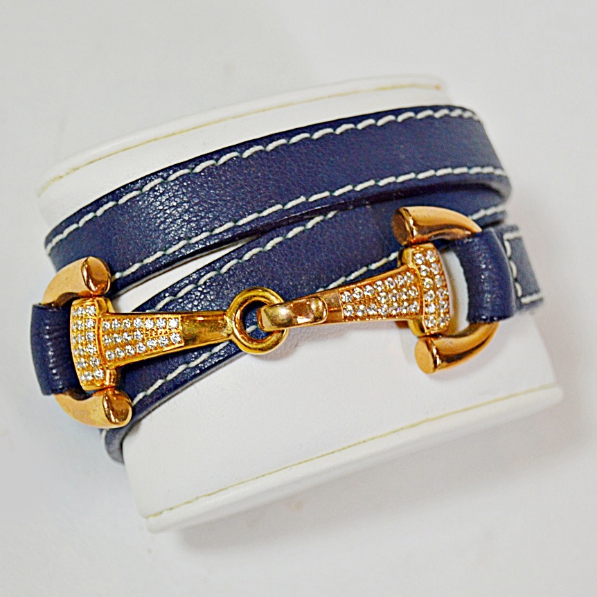 Dimacci Navy Leather and Brass Snaffle Bit Equestrian Bracelet