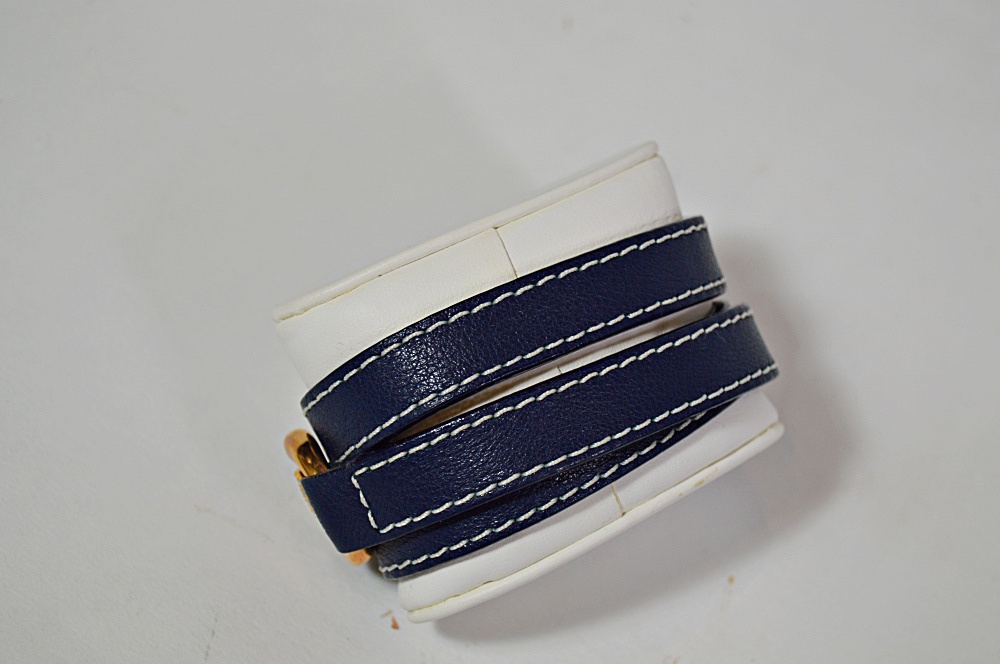 Dimacci Navy Leather and Brass Snaffle Bit Equestrian Bracelet