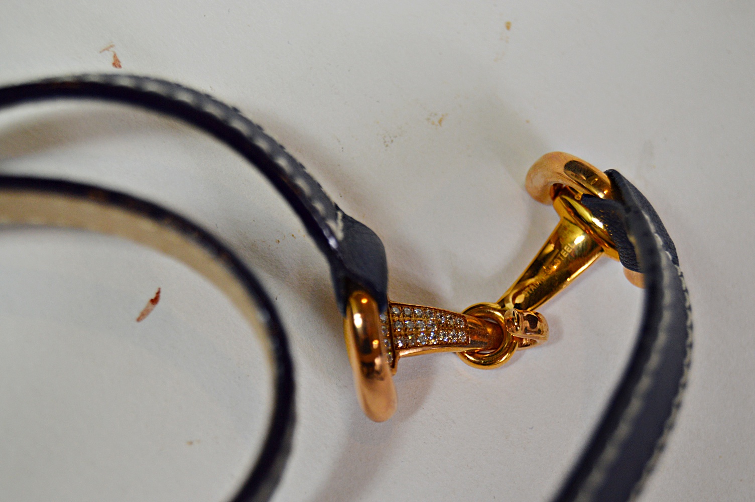 Dimacci Navy Leather and Brass Snaffle Bit Equestrian Bracelet