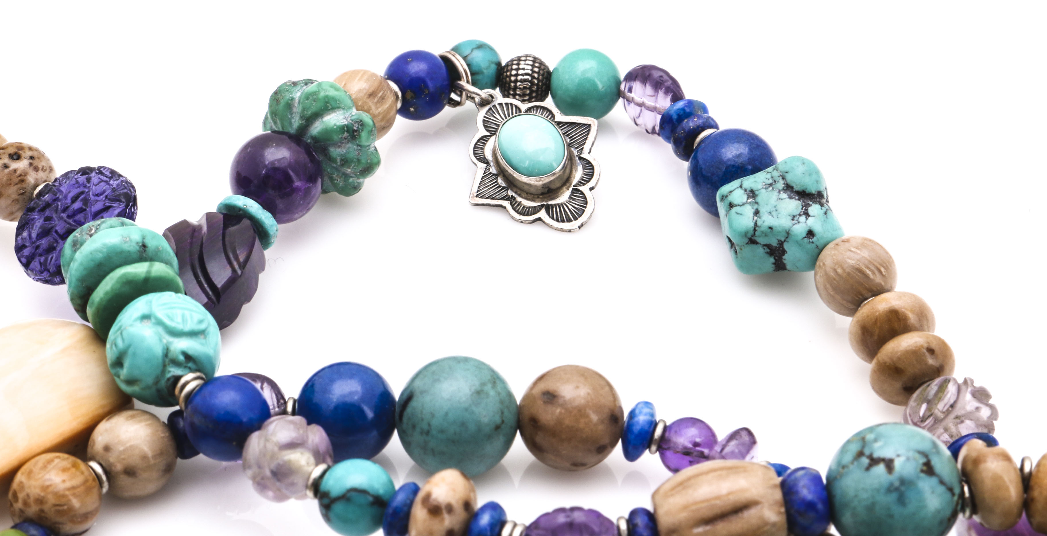 Don Lucas Southwestern Style Gemstone, Glass Bead and Sterling Silver Necklace