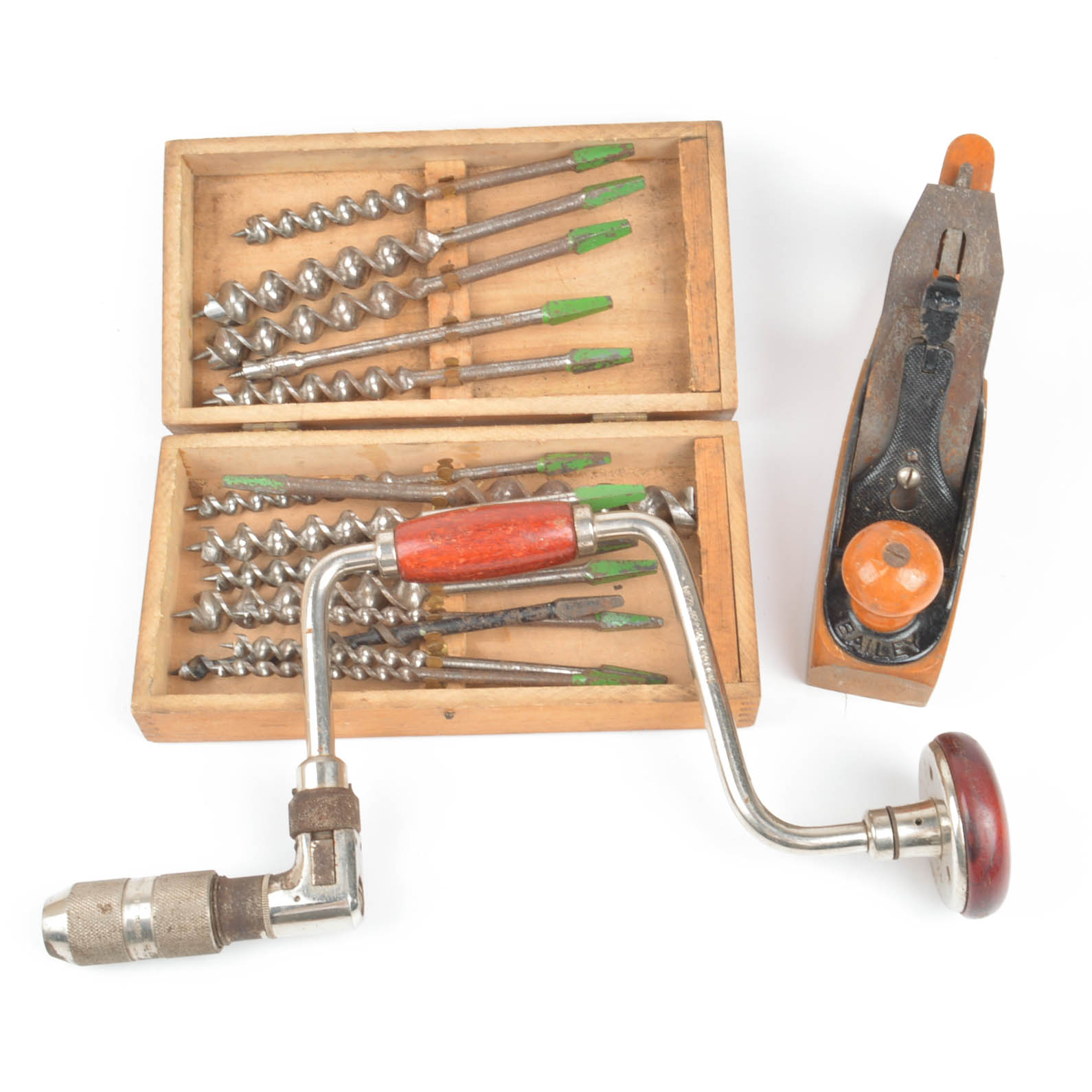 Vintage Hand Drill and Stanley 'Bailey' Wood Plane