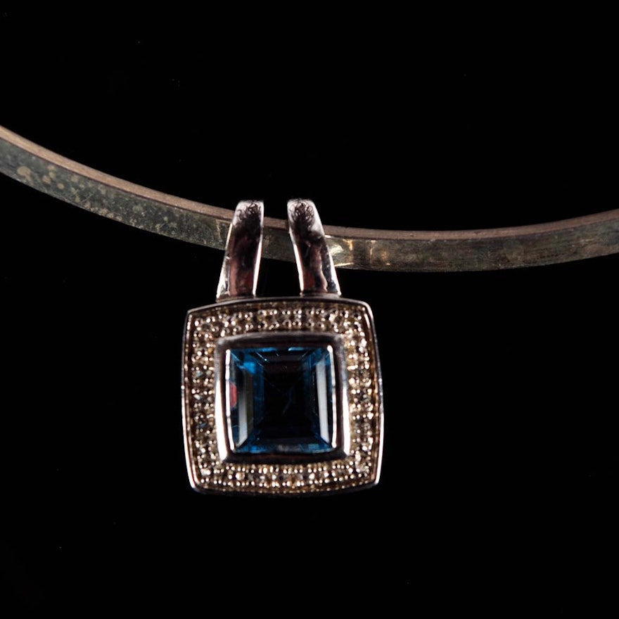 Sterling Silver, Blue Topaz, Clear Topaz and Diamond Choker