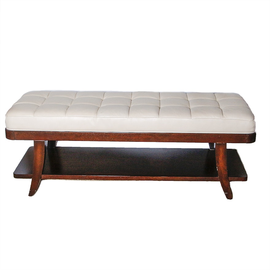 Wooden Bench With Leather Seat