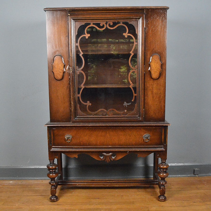 Circa 1930s Jacobean Style China Cabinet by Tomlinson