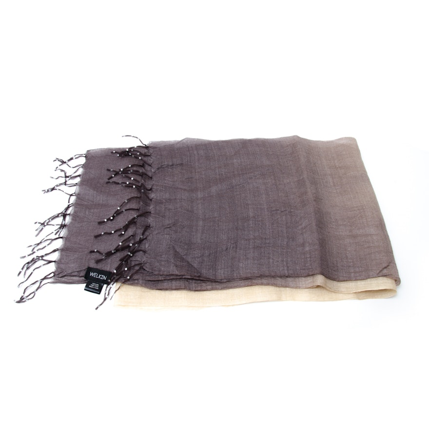 Silk Scarf with Beaded Fringe
