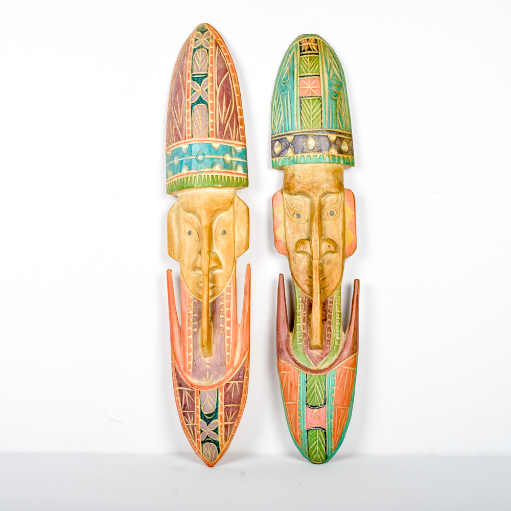 Pair of Hand Painted Peruvian Wall Masks