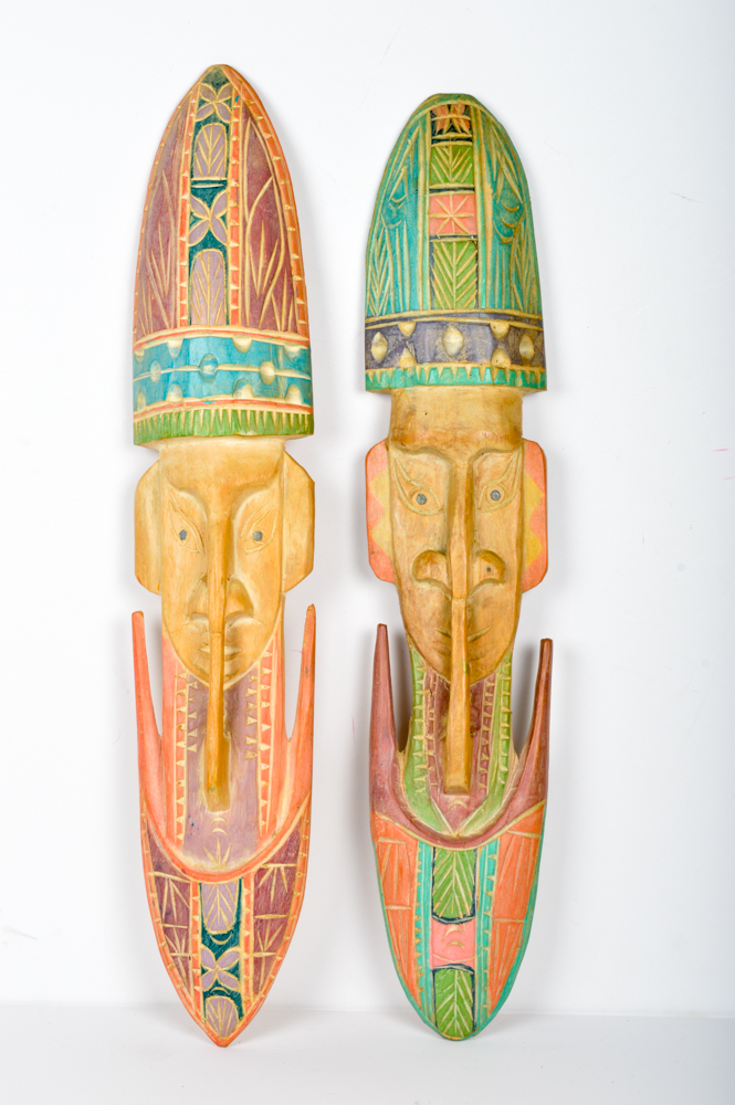 Pair of Hand Painted Peruvian Wall Masks