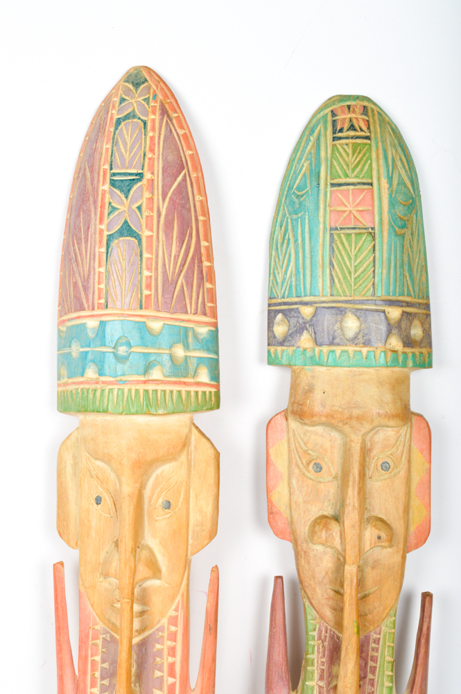 Pair of Hand Painted Peruvian Wall Masks