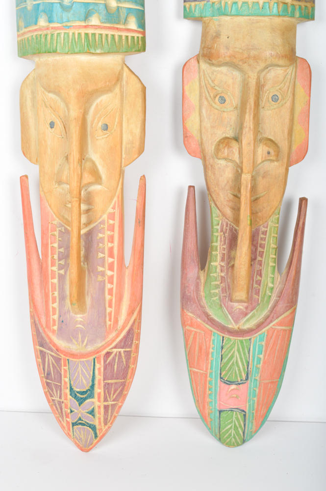 Pair of Hand Painted Peruvian Wall Masks