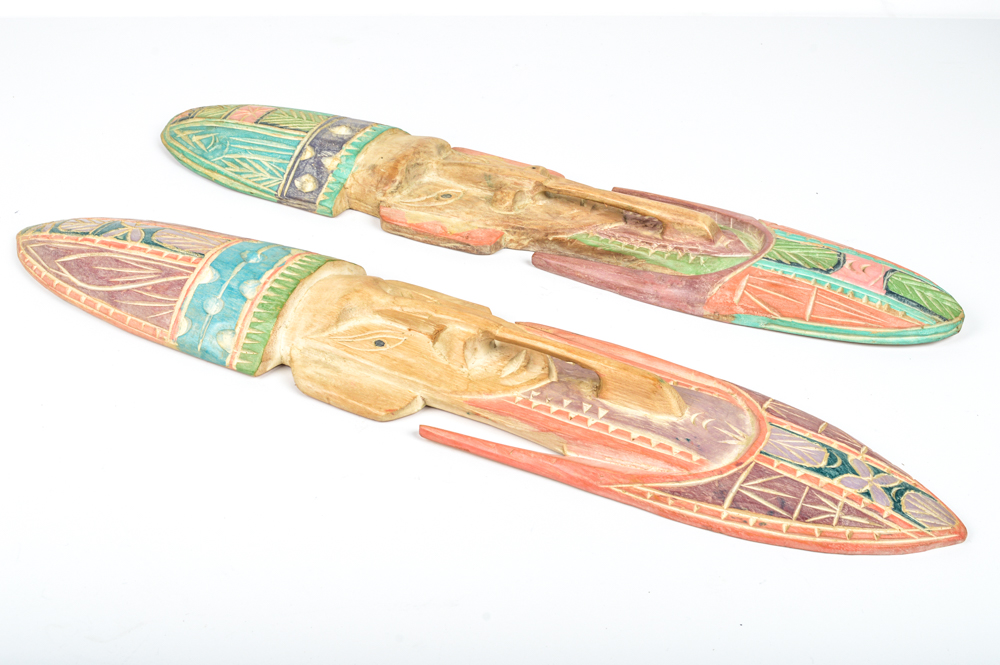 Pair of Hand Painted Peruvian Wall Masks