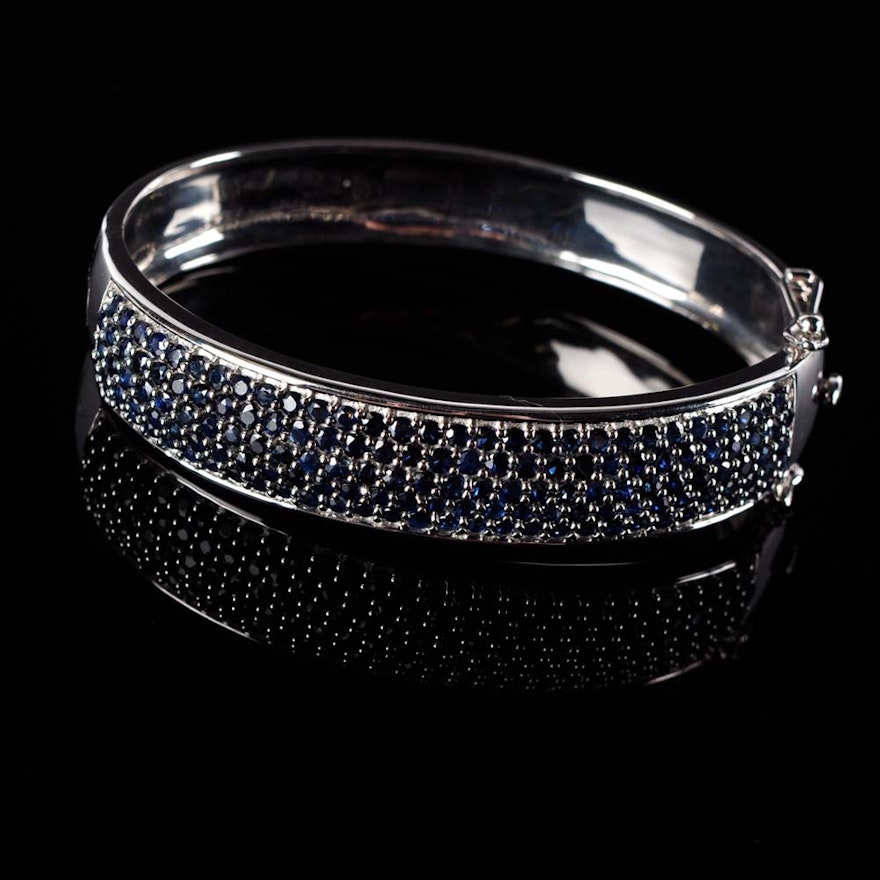 Bold  Sterling Silver and Sapphire Bangle