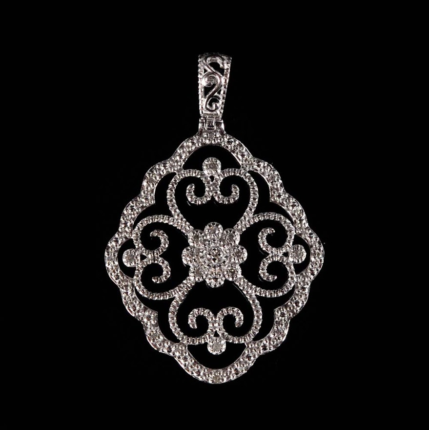 Sterling Silver and Diamond Art Deco Style Pendant