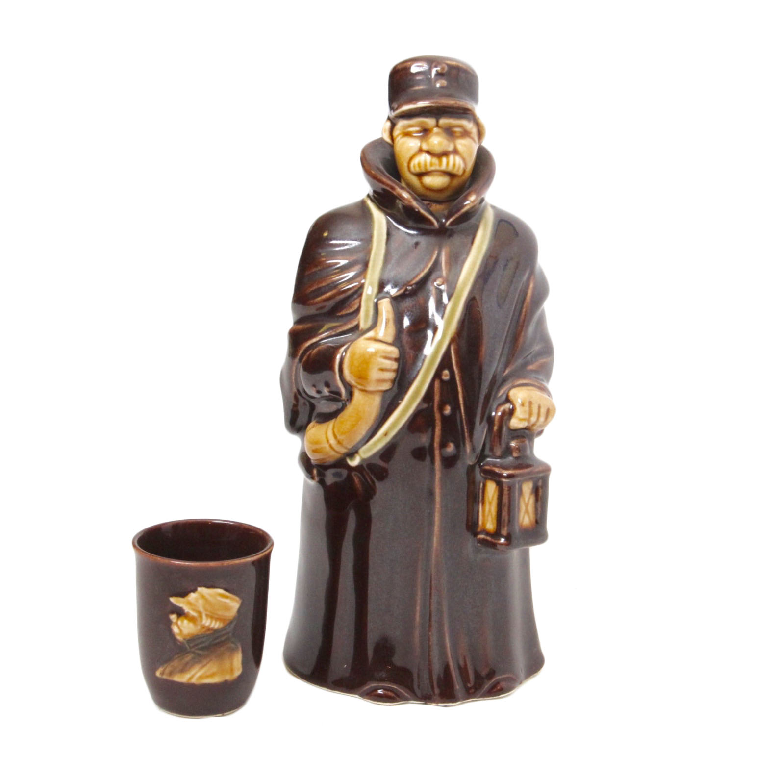 Japanese Ceramic Detective Decanter and Matching Cup