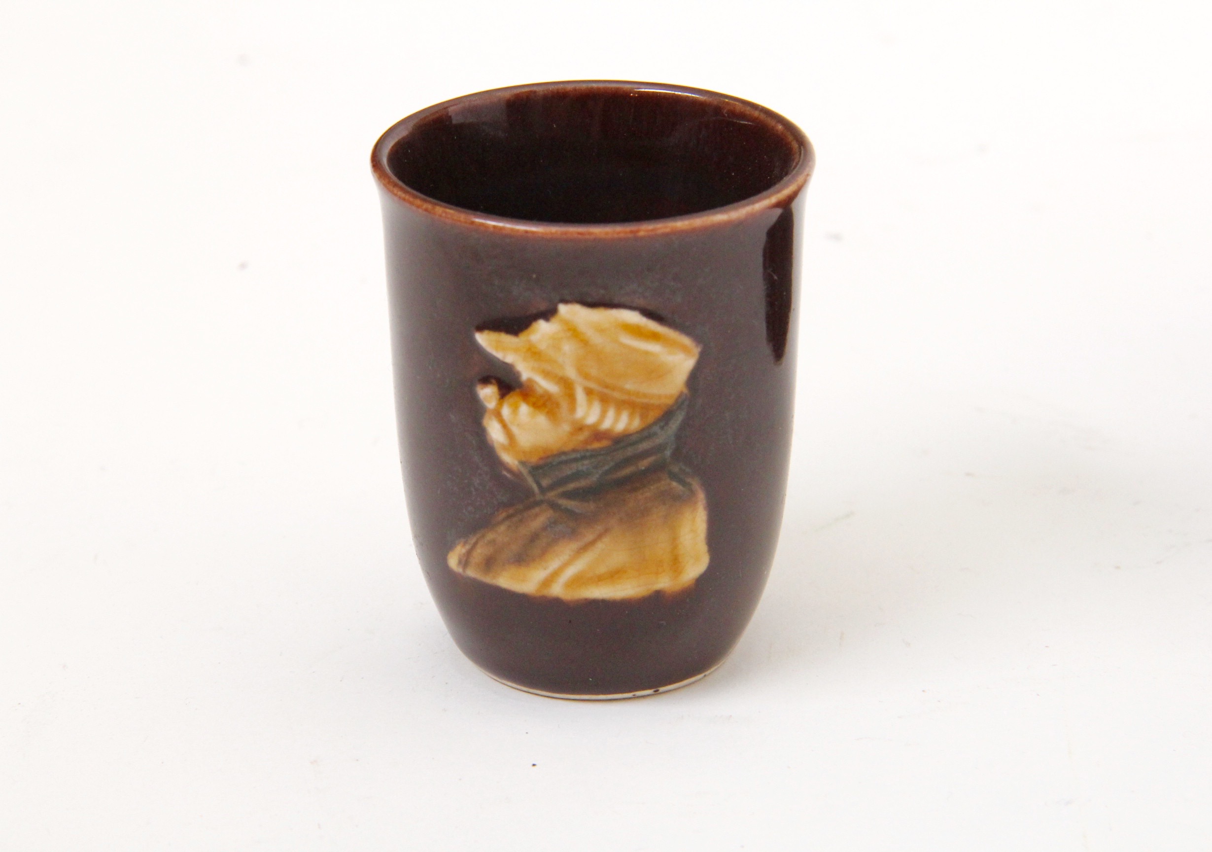 Japanese Ceramic Detective Decanter and Matching Cup